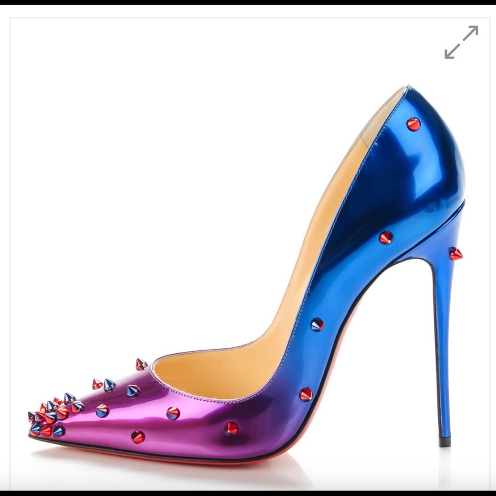 Louboutin Purple and Blue Ombré Degraspike 120 Patent Scarabe Pumps Sz 39.5